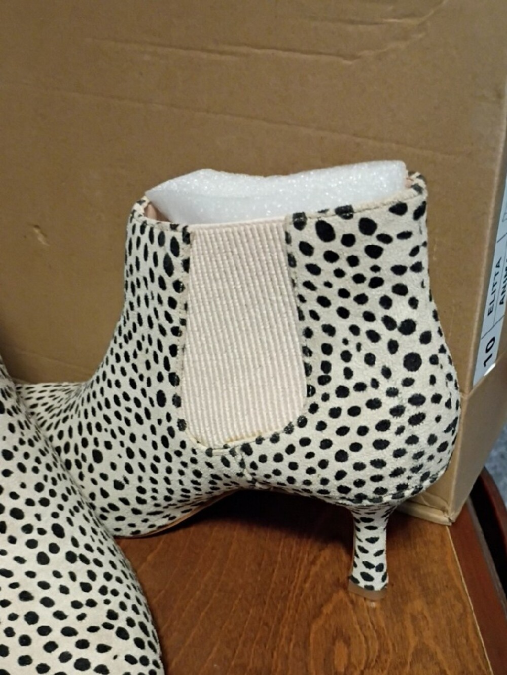 Journee Collection White and Black Dalmatian Print Pointed Ankle Boots - Picture 2 of 8